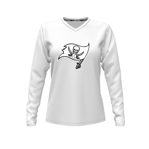 [FTLVCFWH-FYXS-LOGO2] Decker Comfort T-Shirt (Female Youth XS, White, V Neck, Logo 2, Long Sleeve)