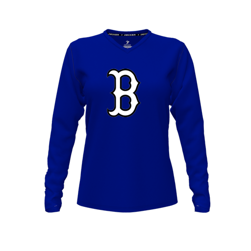 [CUS-DFW-TEES-CMF-VNK-LSL-RYL-FYXS-LOGO1] Decker Comfort T-Shirt (Female Youth XS, Royal, V Neck, Logo 1, Long Sleeve)