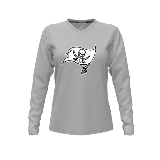 [FTLVCFGY-FYXS-LOGO2] Decker Comfort T-Shirt (Female Youth XS, Gray, V Neck, Logo 2, Long Sleeve)