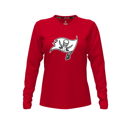 [FTLVPTRD-FYXS-LOGO2] Decker Performance T-Shirt (Female Youth XS, Red, V Neck, Logo 2, Long Sleeve)