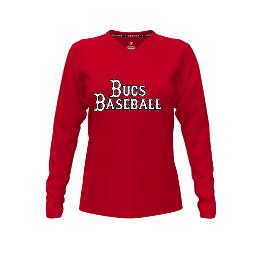 [FTLVPTRD-FYXS-LOGO3] Decker Performance T-Shirt (Female Youth XS, Red, V Neck, Logo 3, Long Sleeve)