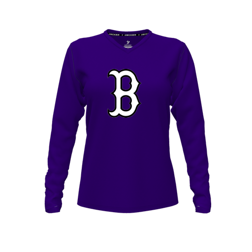 [FTLVPTPP-FYXS-LOGO1] Decker Performance T-Shirt (Female Youth XS, Purple, V Neck, Logo 1, Long Sleeve)