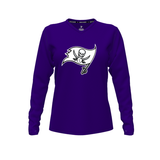 [FTLVPTPP-FYXS-LOGO2] Decker Performance T-Shirt (Female Youth XS, Purple, V Neck, Logo 2, Long Sleeve)